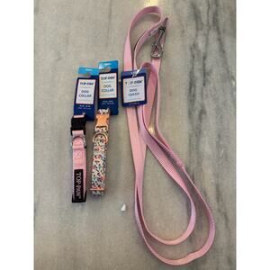 Top Paw Small Dog Collar Leash Bundle Pink Floral 2 Collars 6ft Leash NWT